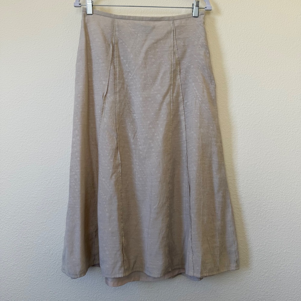Minimal Feminine Girly Grunge Beige Rayon‎ Blend A-Line Midi Skirt Textured Boho